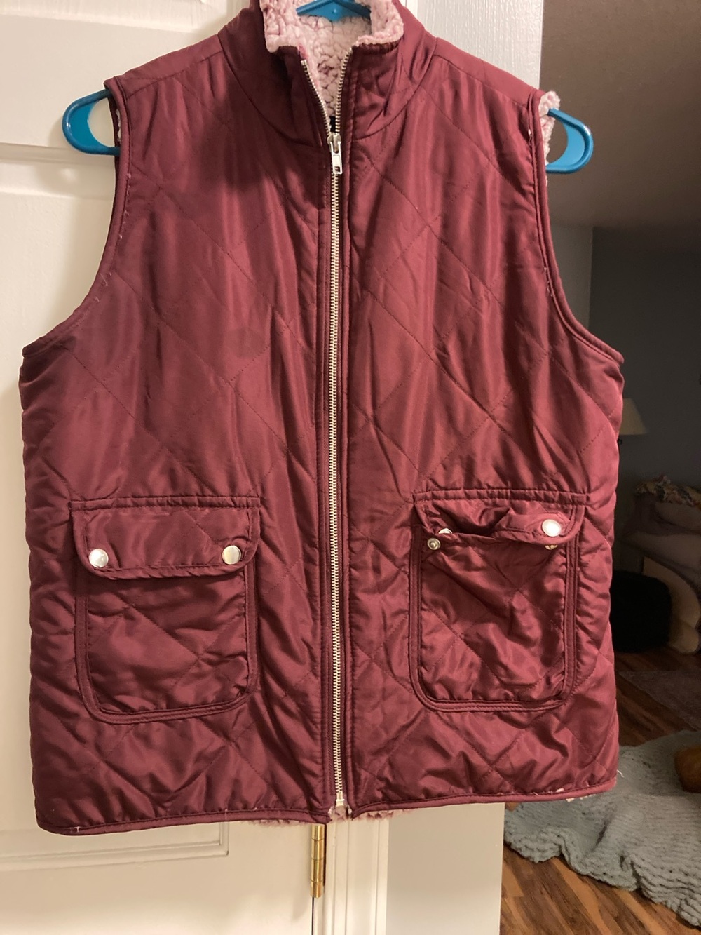 jason maxwell Quilted Sleeveless Vest in Wine with Sherpa Trim